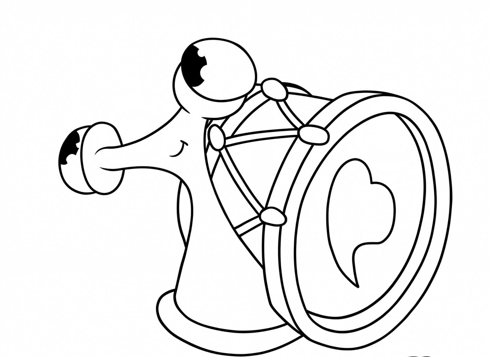Black-and-white full-body outline of Lee with their round drumshell and tall eyestalks
